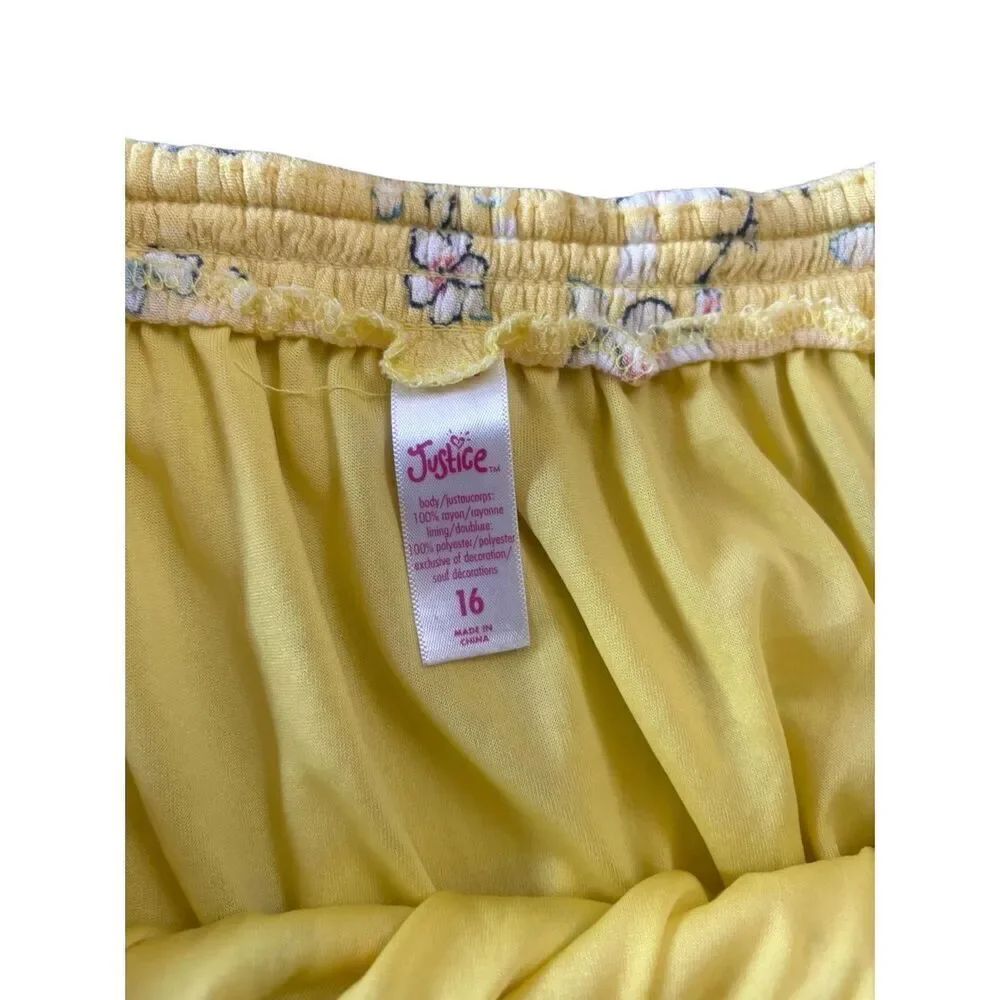 Justice Girls Yellow Floral Flutter Sleeve Dress size 16